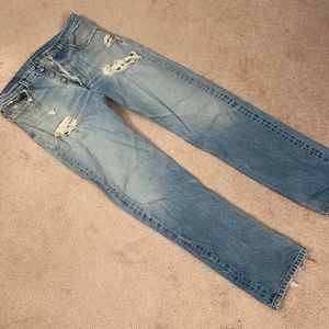 Vintage, perfectly worn button fly jeans
